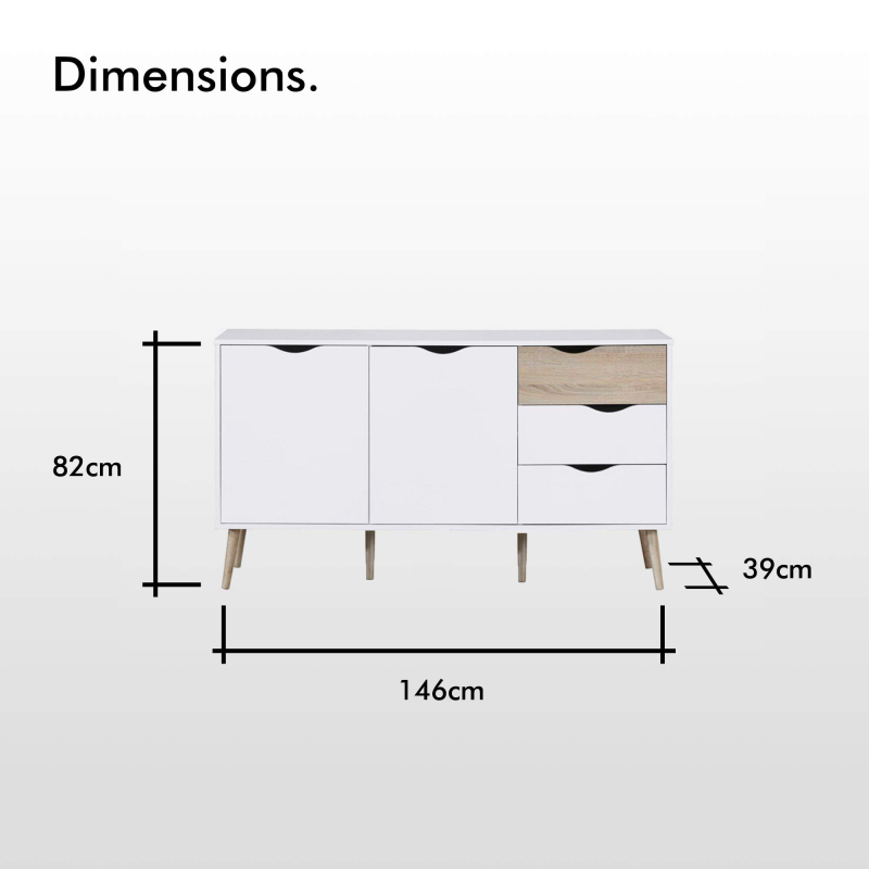Monteno Buffet 2 Portes - 3 Tiroirs (L146 X P39 X H81 Cm) – Image 5