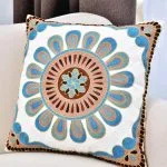 Turquoise coussin en lin avec broderie 45x45cm