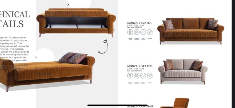 Monza Canapé 6 Places (3+1P Orange Brick + 2P Vizon Grey) Avec Deux Coussins – Image 2
