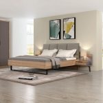 ALIZE - Lit 160 cm + 2 Chevets WALNUT + GREY