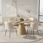 Aurélie table naturel D120 + 4 chaises crème