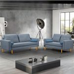 Skyla (Celina) canapé 3+2 places tissu Gris + peluchons Bleu