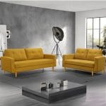 Celina canapé 3+2 places en tissu jaune sans peluchon