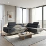 MODUS  canape d’angle gauche a l’assise gris (rhf) 5 places l260 x p88/185 x h63/90 cm en tissu