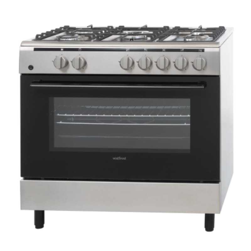 Gaz Vestfrost Cuisinière À Gaz Vestfrost Argentée 90 X 60 Tb96G Std, 5 Brûleurs + Four. – Image 1