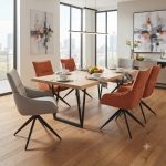 HAMBURG table à manger L180 cm + 6 chaises (4 Teracotta + 2 gris)