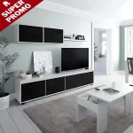 Super Promo | Alida (ROGER) meuble tv L200cm mural contemporain –  noir granite et blanc