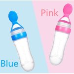 Mangeoire pour bébé de 90 ml rose , biberon en silicone pour tout-petits avec cuillère mangeoire à céréales pour aliments frais