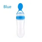 Mangeoire bleu pour bébé de 90 ml, biberon mangeoire en silicone pour tout-petits avec cuillère mangeoire à céréales pour aliments frais