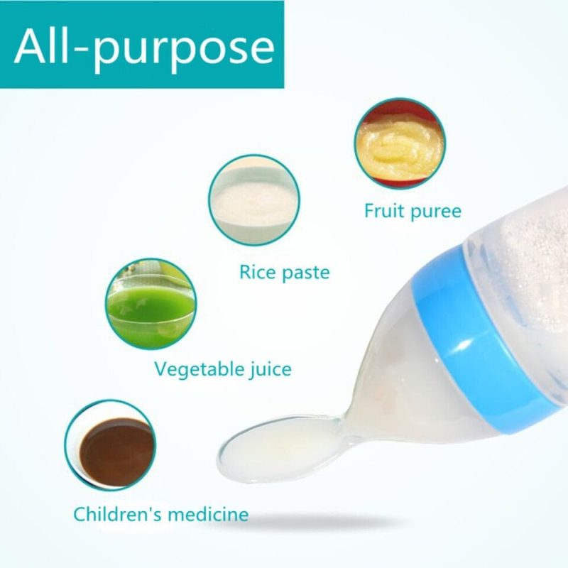 Mangeoire Bleu Pour Bébé De 90 Ml, Biberon Mangeoire En Silicone Pour Tout-Petits Avec Cuillère Mangeoire À Céréales Pour Aliments Frais – Image 2