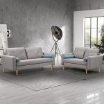 Celina canapé 3+2 places en tissu gris + peluchons bleu