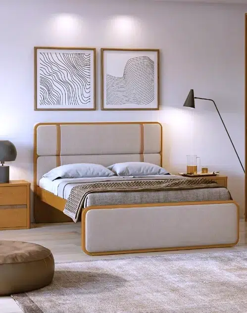LEDER LIT 140 cm x 190 en tissu. Almond clean