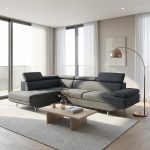 MODUS canape d’angle droite a l’assise gris (LHF) 5 places l260 x p88/185 x h63/90 cm en tissu