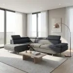 MODUS canape d’angle droite a l’assise gris (LHF) 5 places l260 x p88/185 x h63/90 cm en tissu