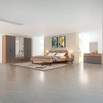 ONTO - Chambre a coucher (Lit 180 cm + 2 Chevets + Armoire + Commode avec miroir ) WALNUT +GREY -  6 pcs