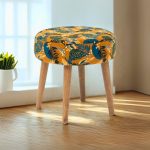 Tabouret d'appoint Sango velours imprimé feuilles ocres