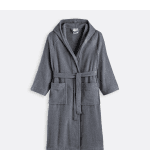 Bain de folie - Peignoir En Coton Doux, Peignoir Long À Manches Longues Absorbant - Gris