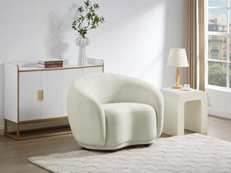 Bovana Ensemble Canapé (3+3+1)Pl Beige En Tissu Bouclette – Image 3