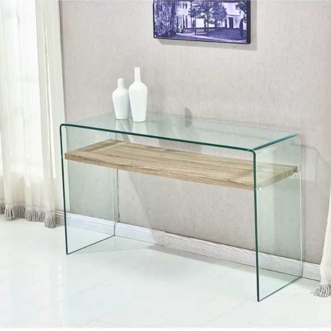 Cpnsole Dentree Stilvo Stilvo Console D'Entree En Verre L125 P40 H76 + Etagere En Chene – Image 1