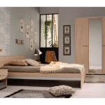 EKKO lit  140 x 190 cm + 2 chevets + Armoire - BROOKLYN /OAK