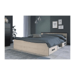 NASHVILLE LIT  avec 2 tiroirs  140 x 200 cm + Sommier 2078L14T - JACKSON OAK/BLACK STIPPLE