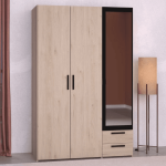 DAILY Armoire 3 portes, 2 tiroirs avec miroir chêne - 6531A3PM