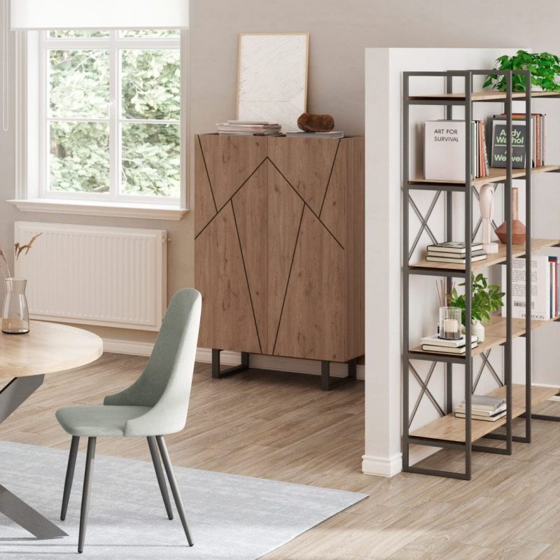 MILENA Buffet haut en bois et métal naturel et noir,