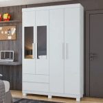 ZEUS Armoire  4 Portes 2021 - Avec Miroir et Pieds - BLANC