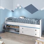 SMOOZY - Lit banquette 90 x 200 avec rangements + Sommier - Finition Rose ou Bleu.  2223L2TI