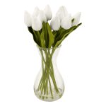Composition Tulipes avec vase "Hector" Blanc, H.28,5 cm