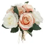 Bouquet de 7 roses vieillies artificielles Blanc et rose, H.30 cm