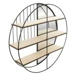 Etagère murale avec miroir "Zina" Métal noir, D.56 cm