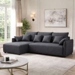 AMORGOS - canapé d'angle 3 places  Tissu Gris Foncé