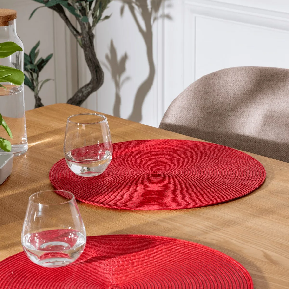 Set de table tressé rond "Tresse" Rouge, D.38 cm
