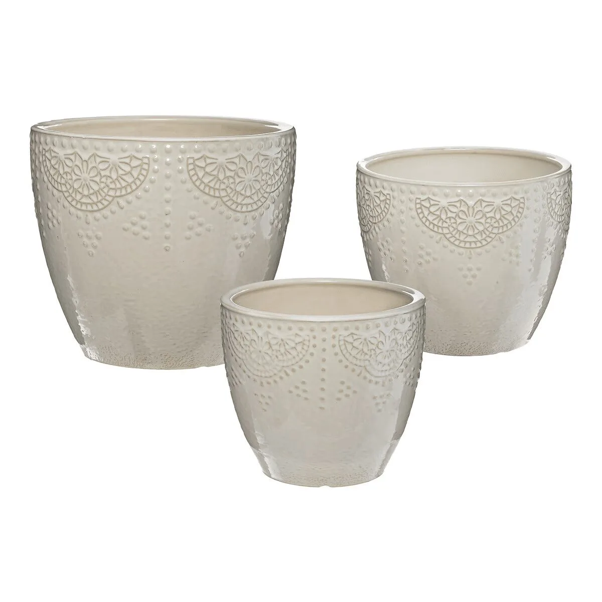Set de 3 pots "Bijoux" Blanc, D.20/25/30 cm