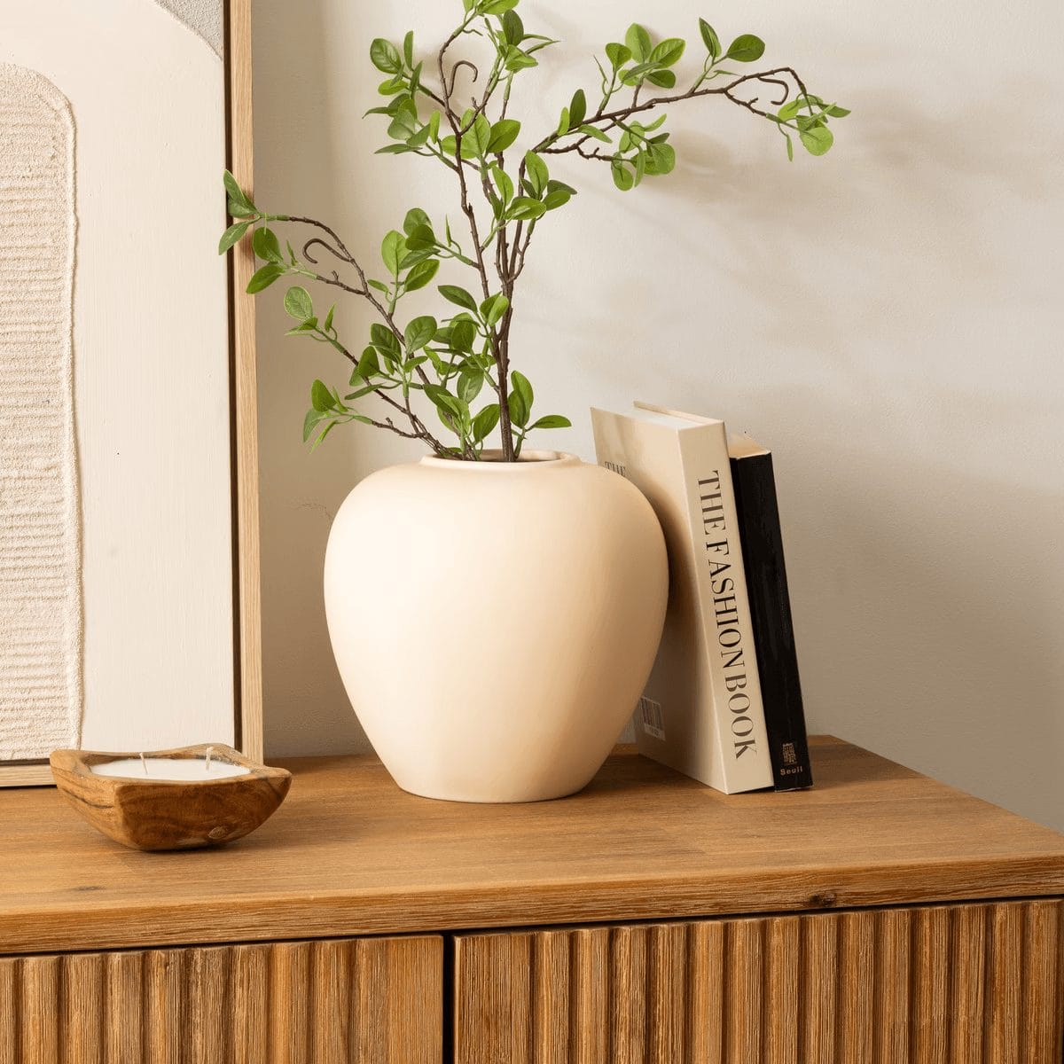 Vase boule "Rily" Céramique, Beige, H.22 cm