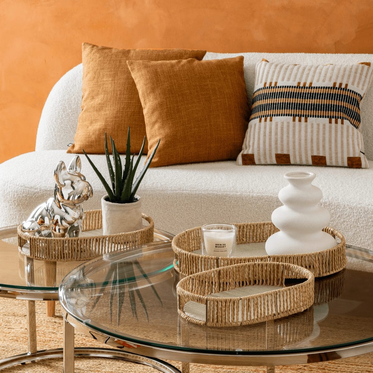 3 plateaux "Ali" Beige, 39x28x5,7 cm