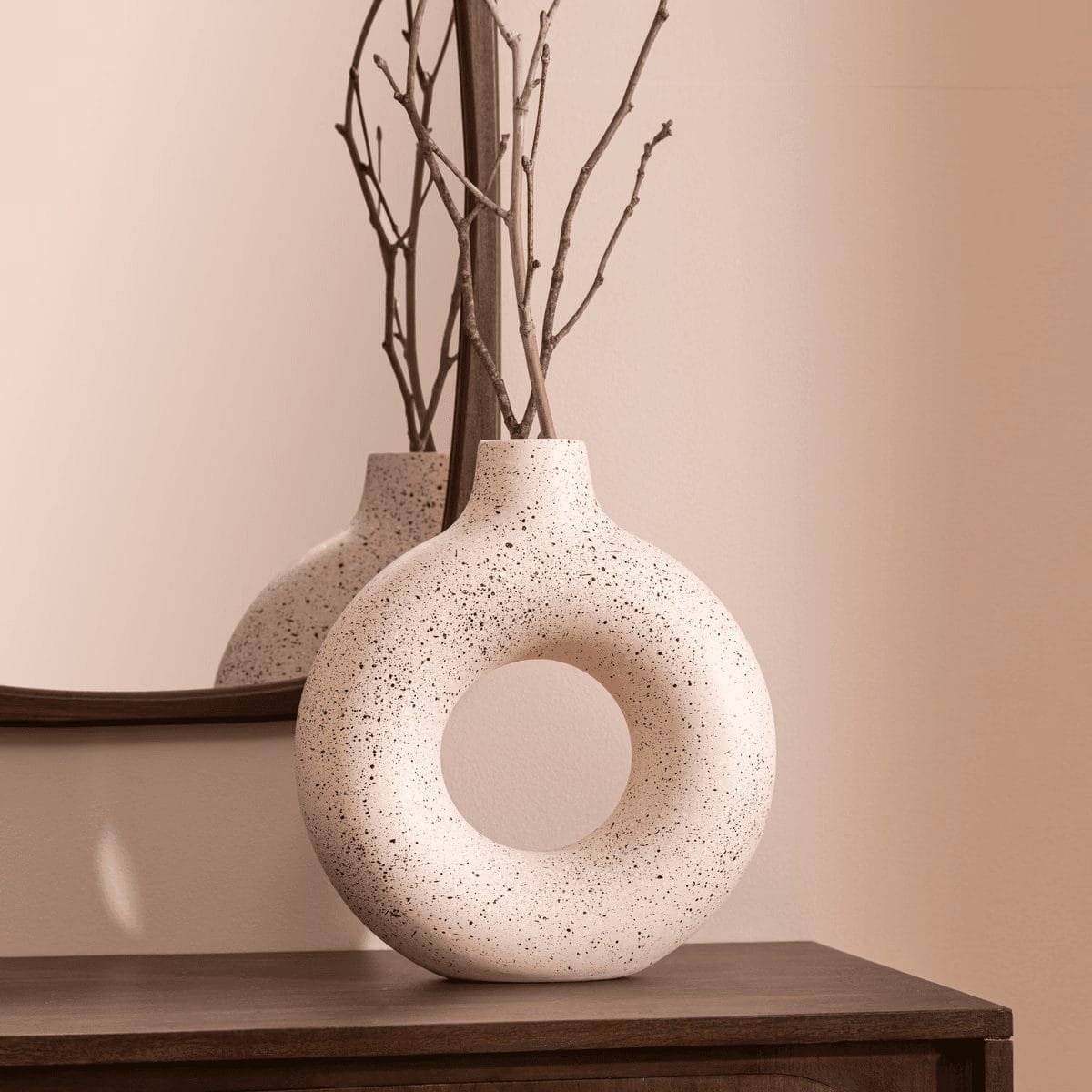 Vase céramique "Florie" Blanc & Noir, H.25 cm