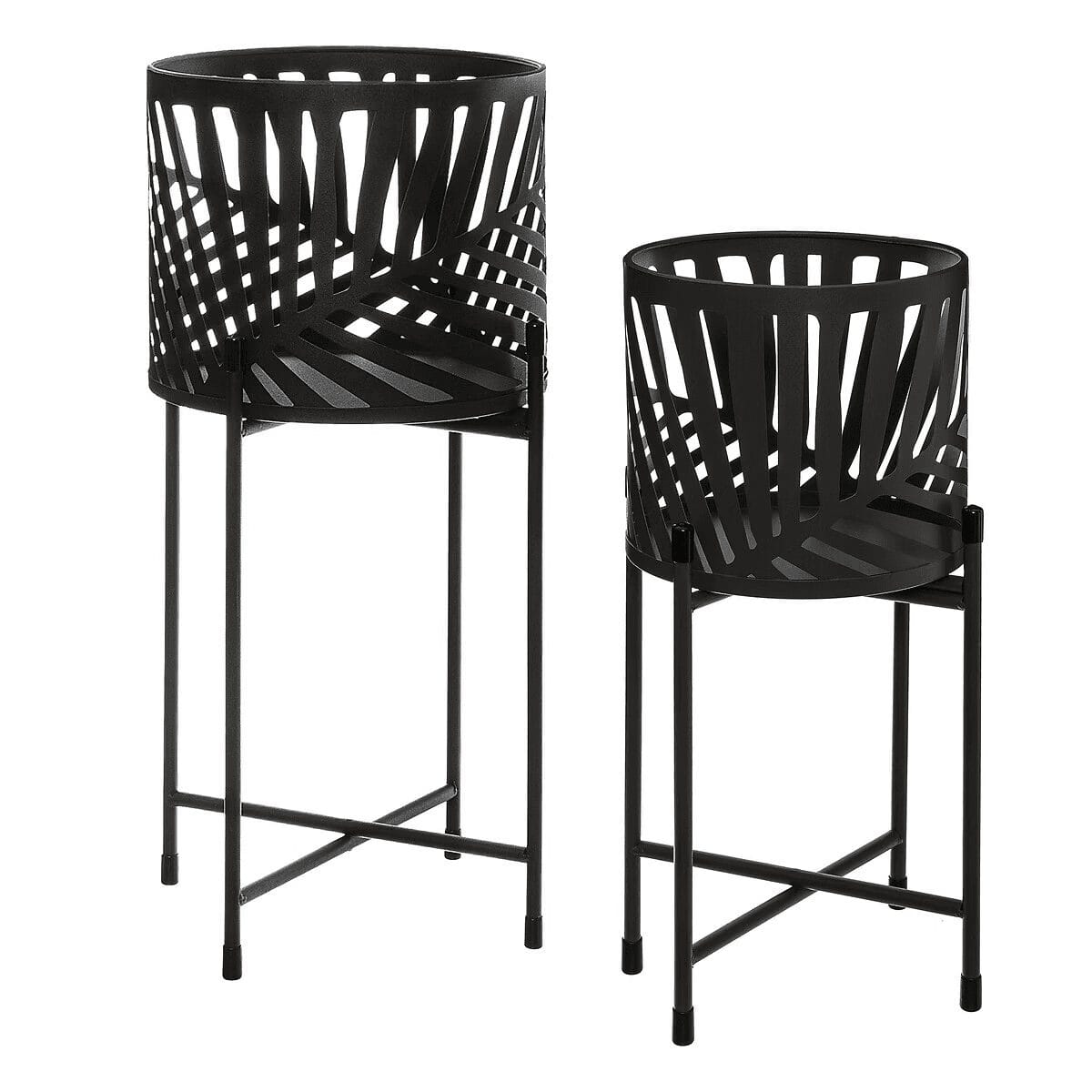 Set de 2 pots avec support "Feuilles" Noir