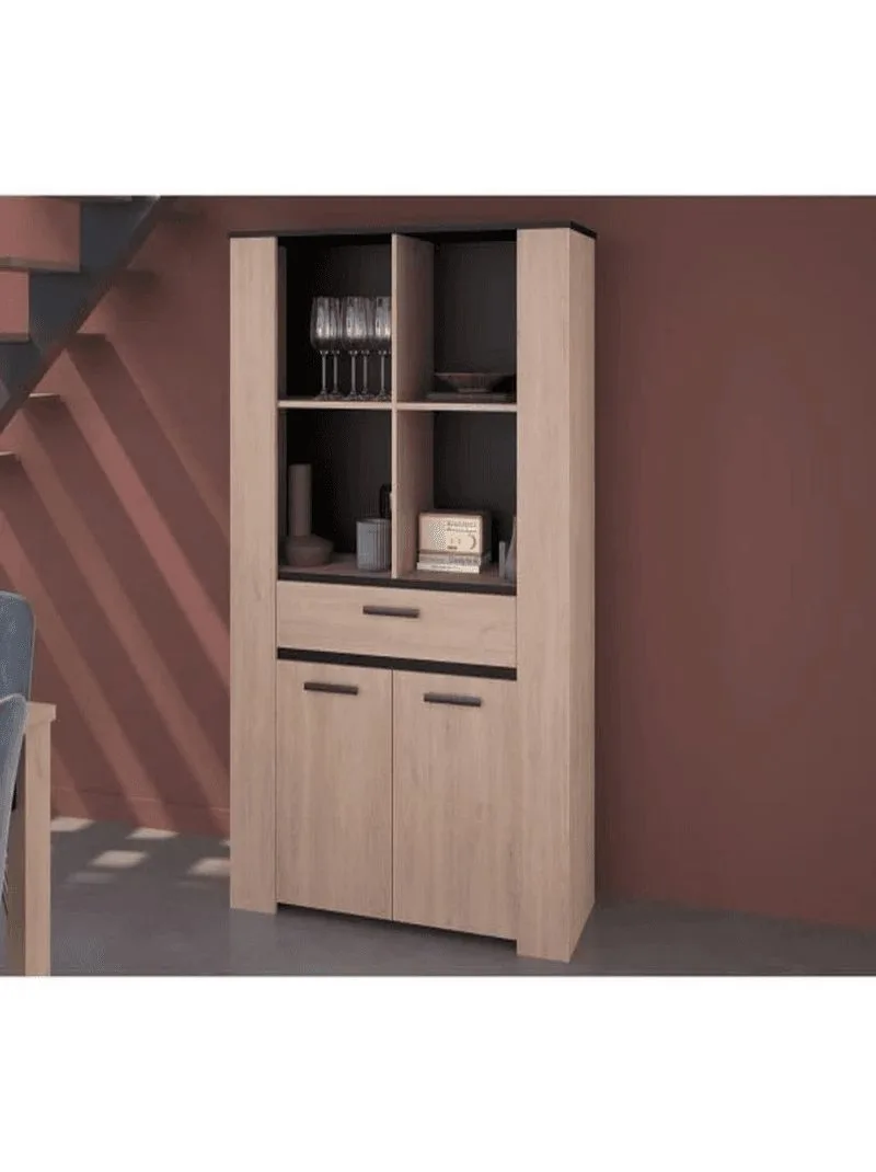 HELMA Buffet haut - chêne Brooklyn et noir - 110 x 40,5 cm - 0364BAHU