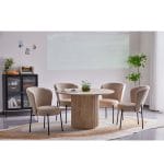 TRISTAN - Table à manger en bois + 4 Chaises en tissu