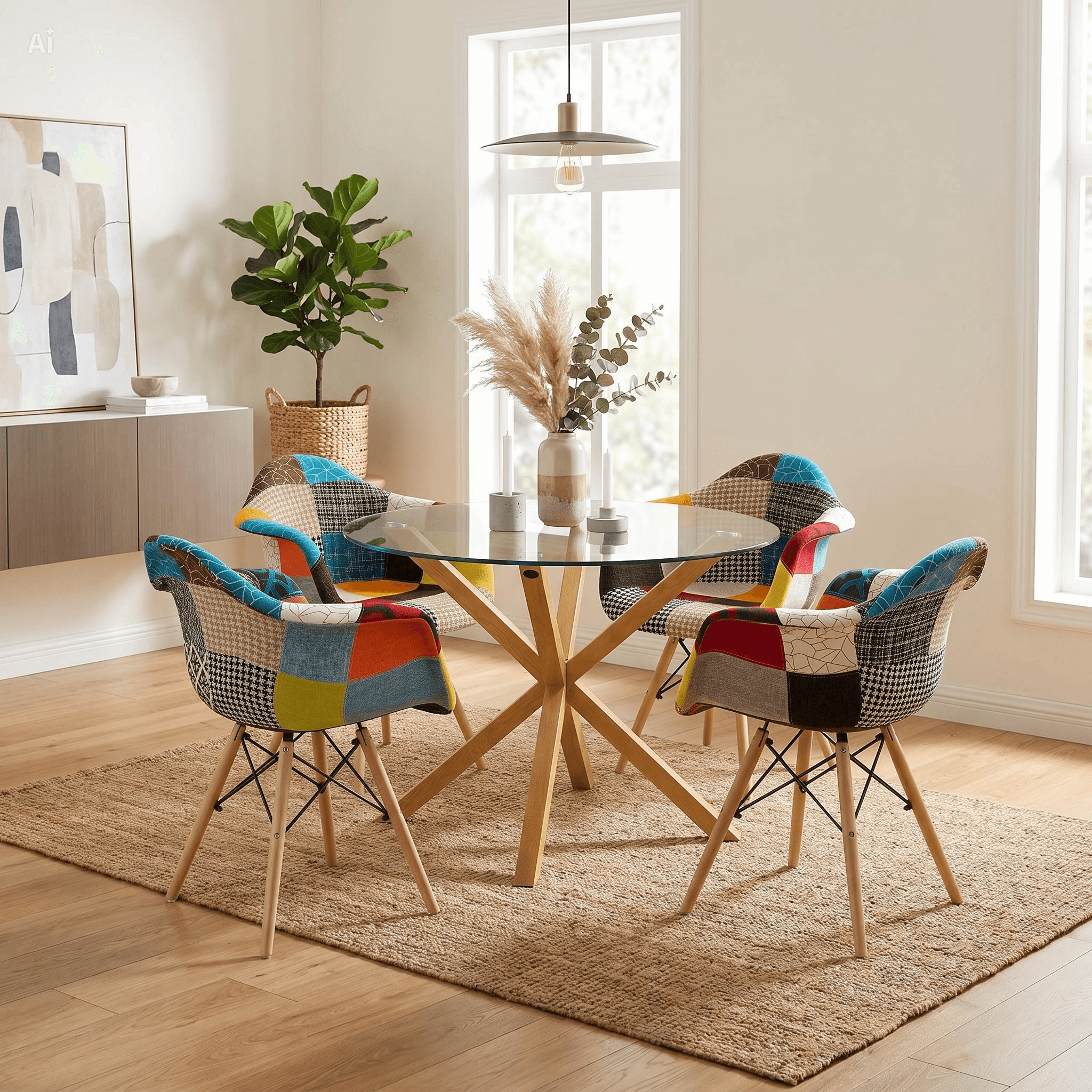 achsir ROSE table à manger D 120 cm + 4 Nisca chaise patchwork – Image 1