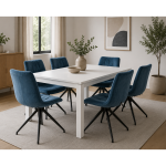ATHENAS table à manger L180 cm +  6 Delsa chaise bleu velour