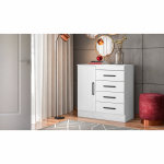 Commode MONTEVIDEU – 4 tiroirs, blanc et rose